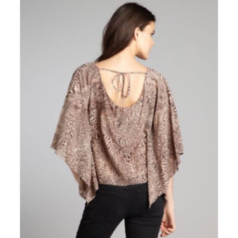 Alice + Olivia Batwing Blouse Animal Print Top Brown Tan Small - Picture 7 of 7